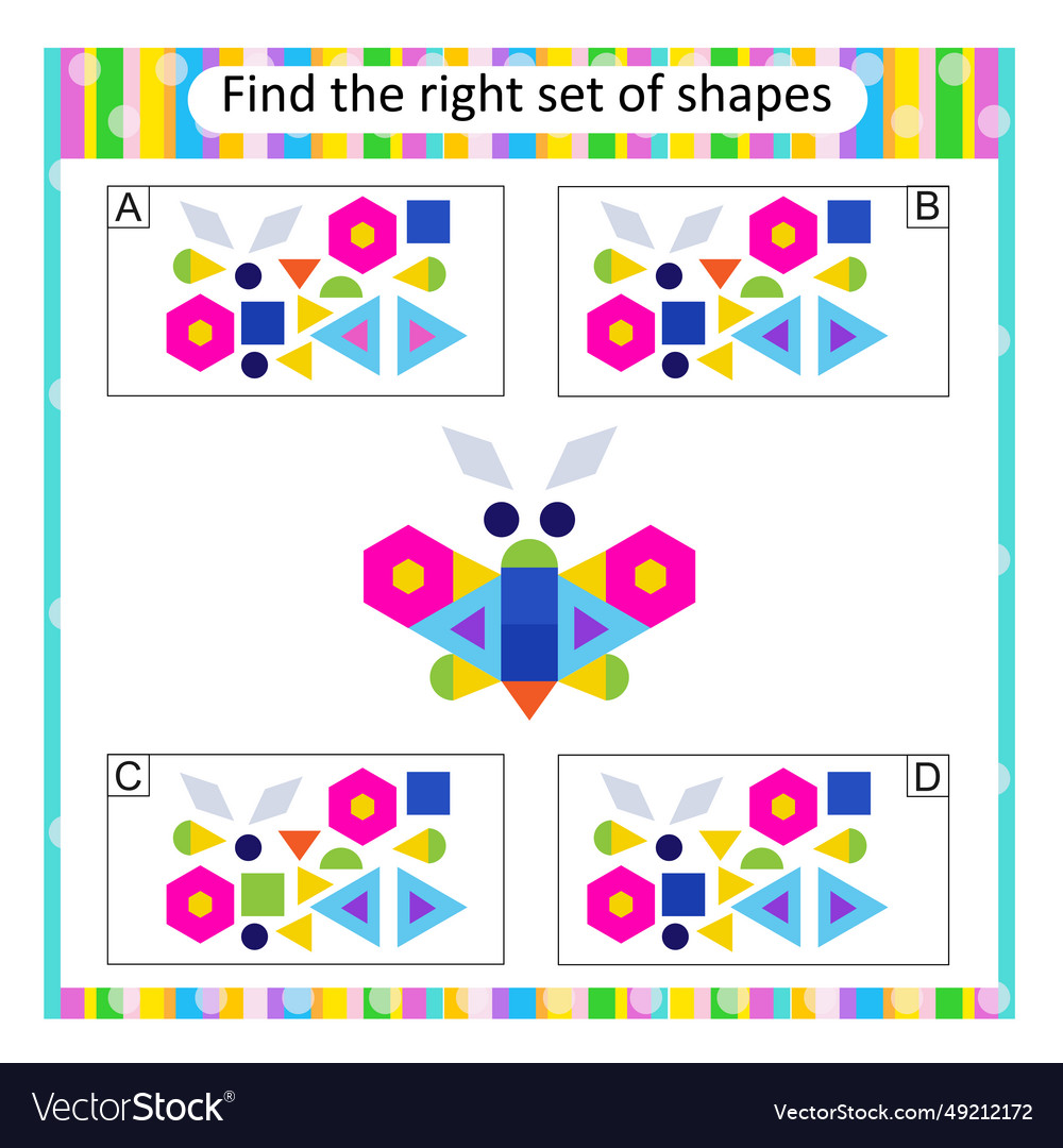 Logic puzzle for kids find the correct set Vector Image