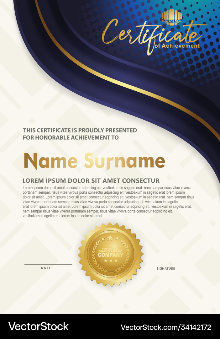 Luxury vertical modern certificate template Vector Image