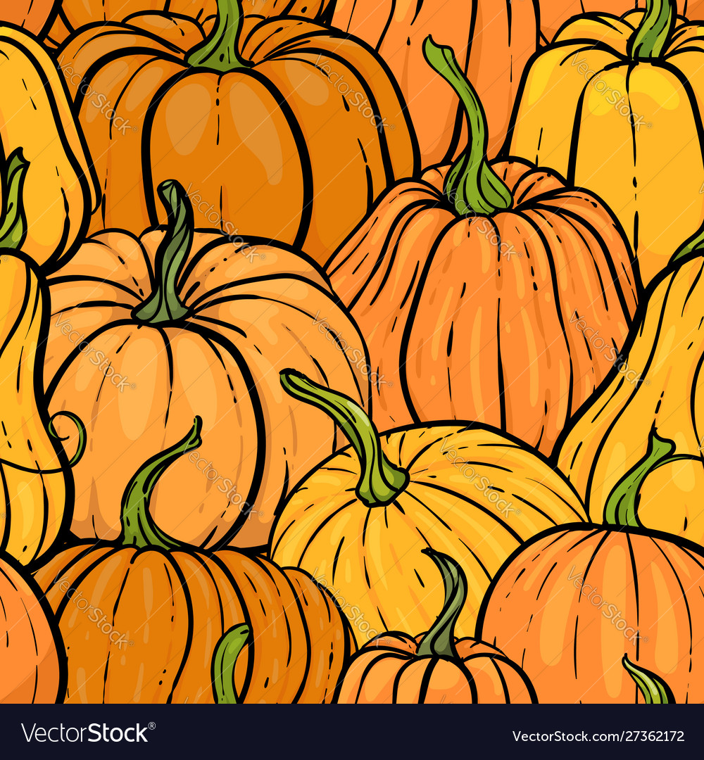 Seamless pattern with hand drawn pumpkin