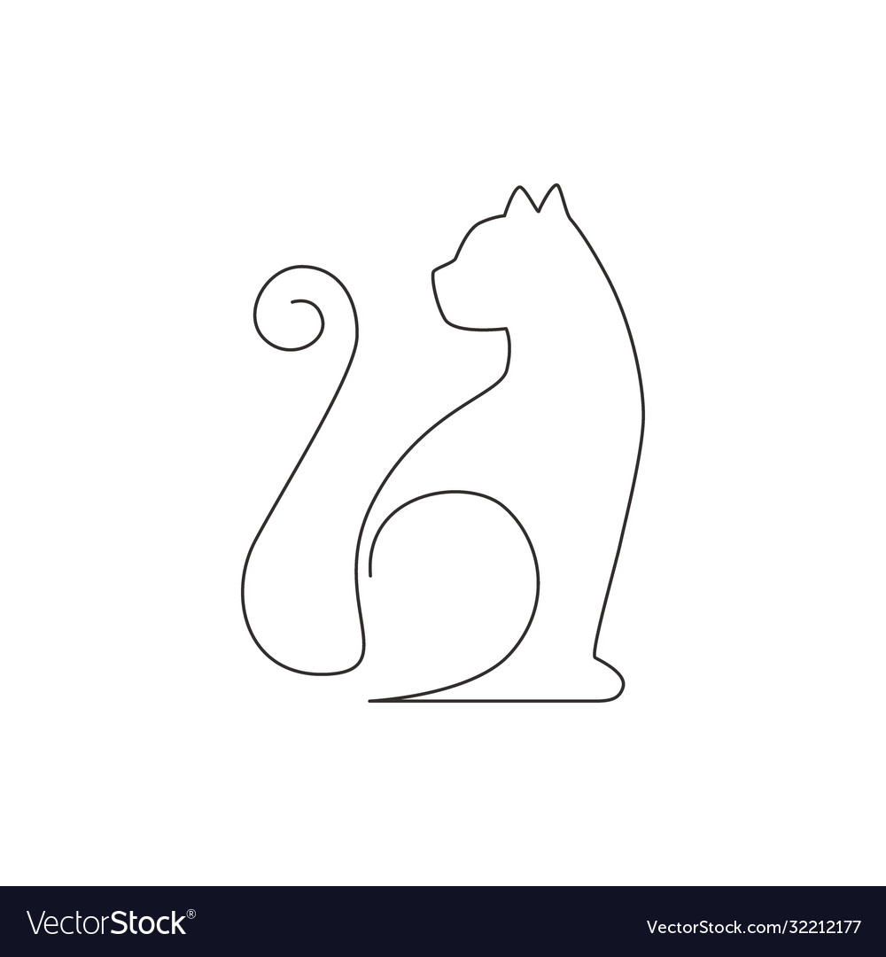 Continuous One Line Drawing of Two Cats in Minimalism Style. Cute