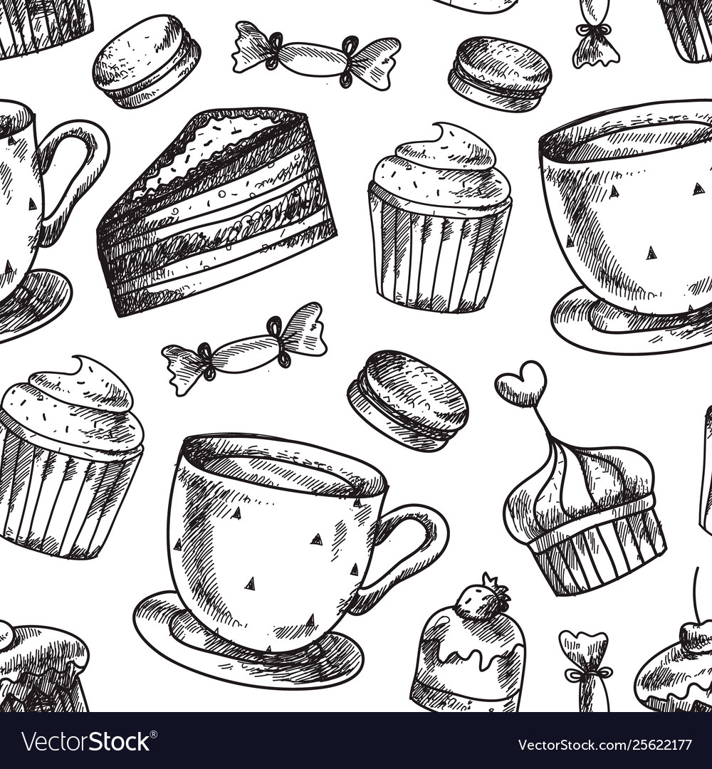 Seamless cake pattern bakery cakes vector image Seamless cake pattern bakery cakes