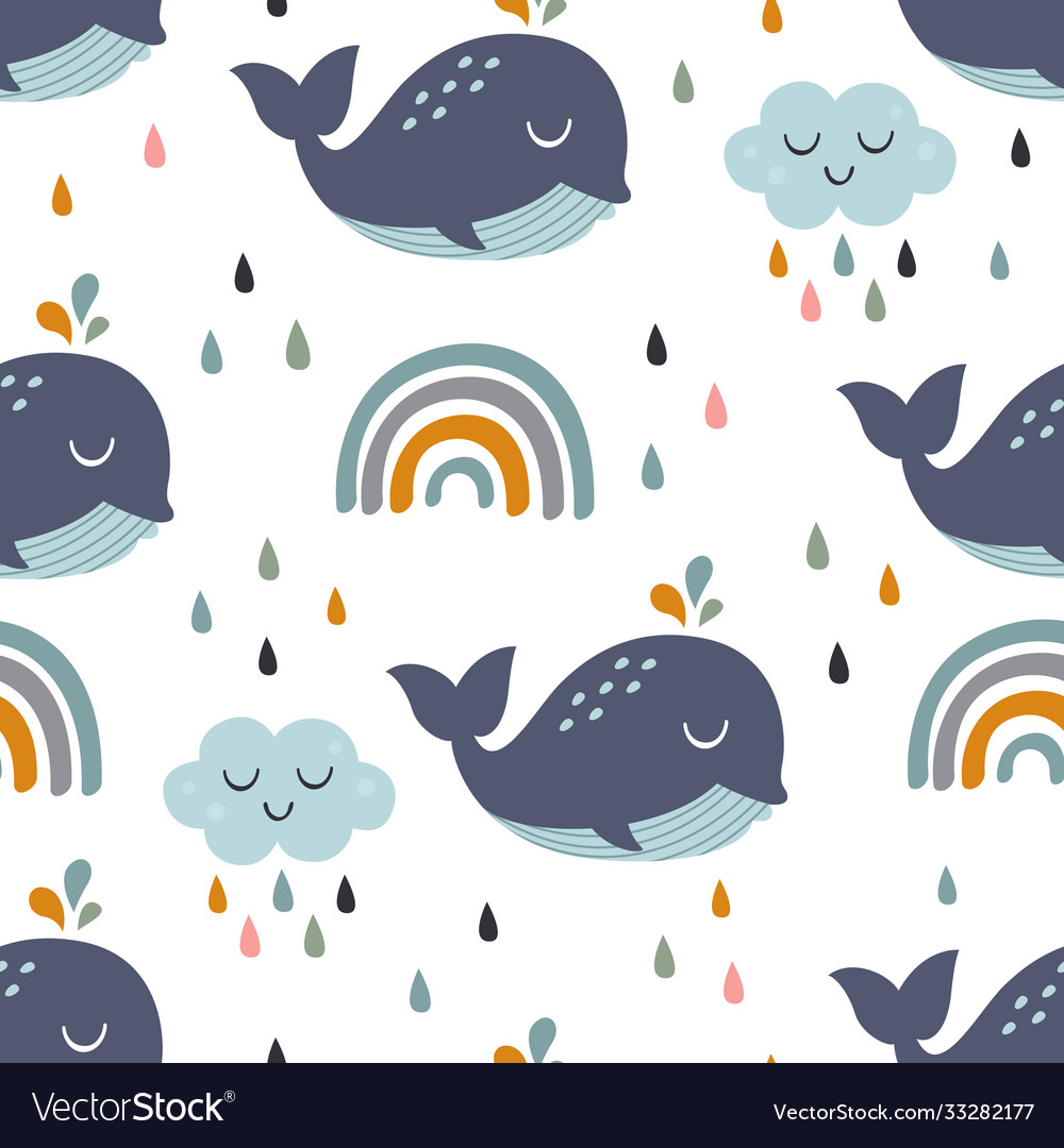 Seamless pattern with bawhale rainbow Royalty Free Vector