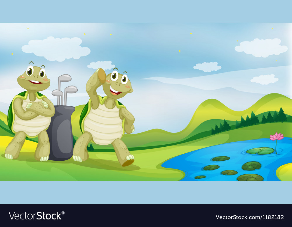 Cartoon golfing turtles Royalty Free Vector Image