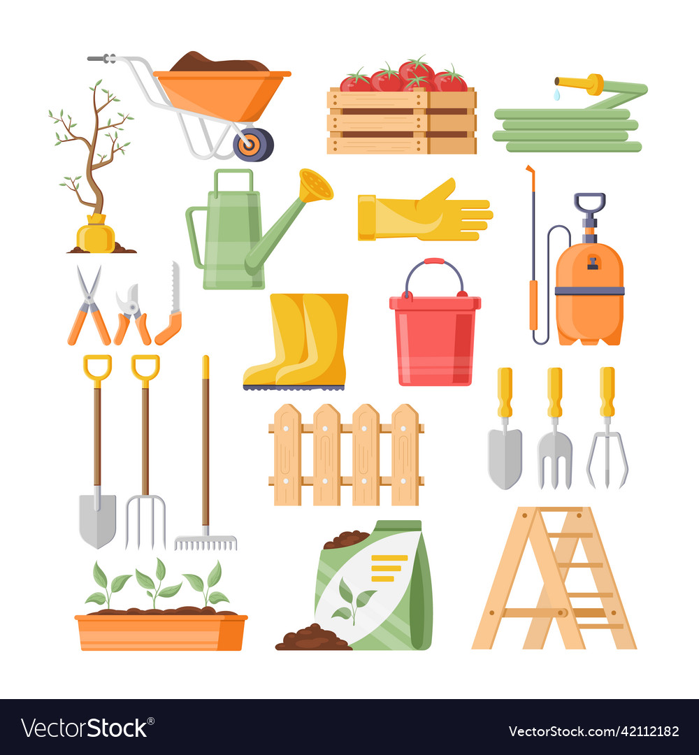 Collection seasonal gardening elements isometric Vector Image