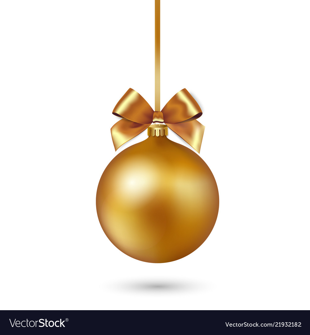 Gold christmas ball with ribbon and bow on white Vector Image