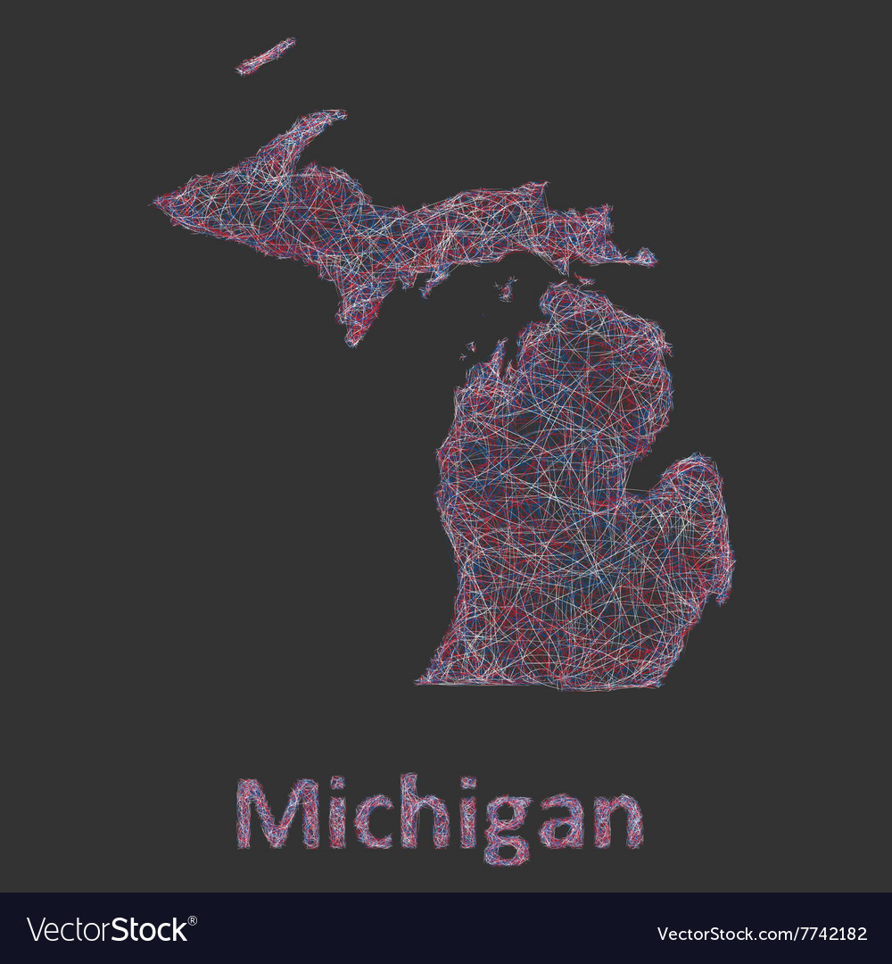 Michigan line art map Royalty Free Vector Image