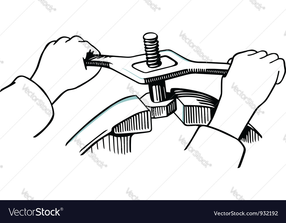 Hand with screw-cutting tool Royalty Free Vector Image