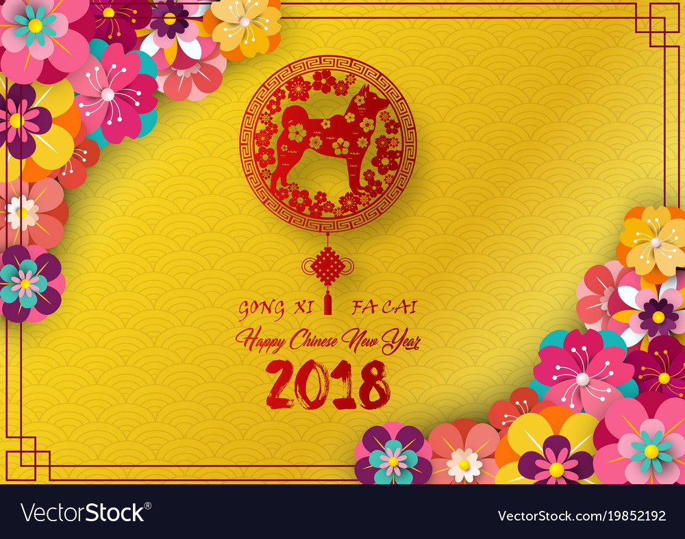 Happy chinese new year 2018 card with red dog