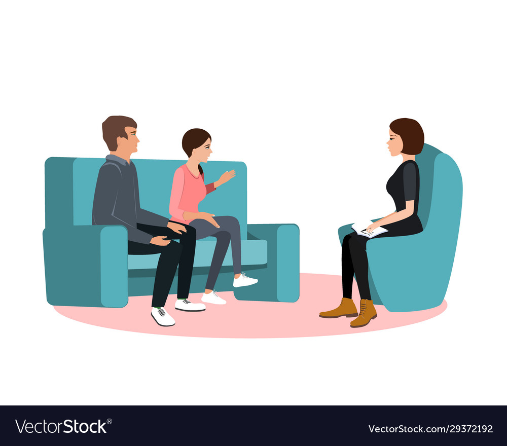 Married couple on sofa and woman psychologist Vector Image