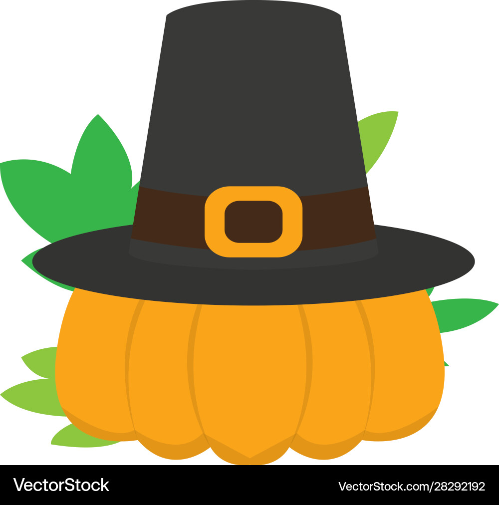 Pumpkin icon with a pilgrim hat Royalty Free Vector Image