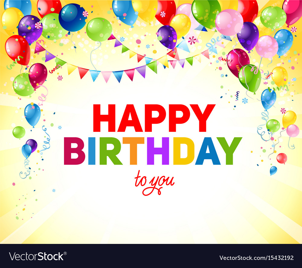 Yellow birthday card with balloons Royalty Free Vector Image