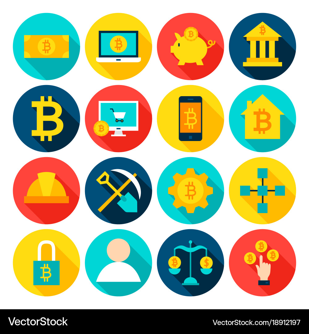 Cryptocurrency bitcoin flat icons Royalty Free Vector Image