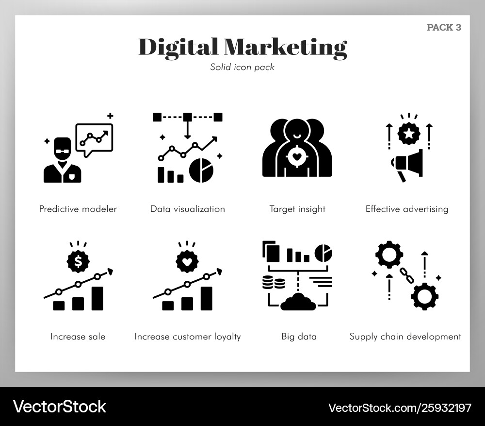 Data analytics icons solid pack Royalty Free Vector Image