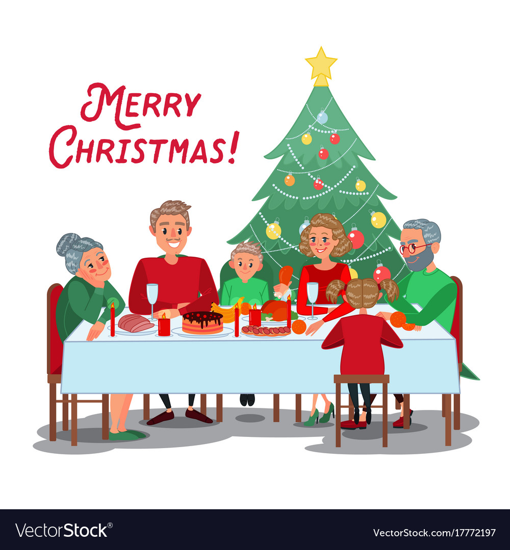 Family Christmas Dinner With Grandparents Vector Image