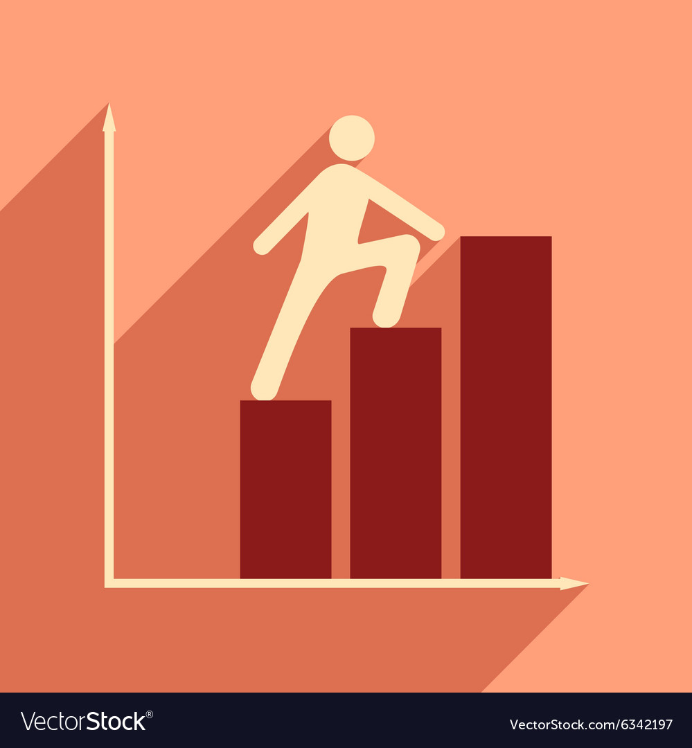 Flat with shadow icon man climbs on schedule Vector Image