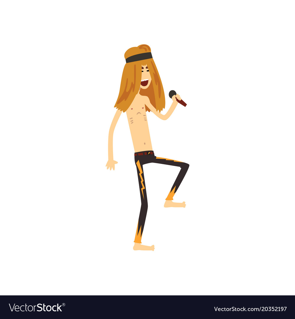 Funny rocker with long hair singing Royalty Free Vector