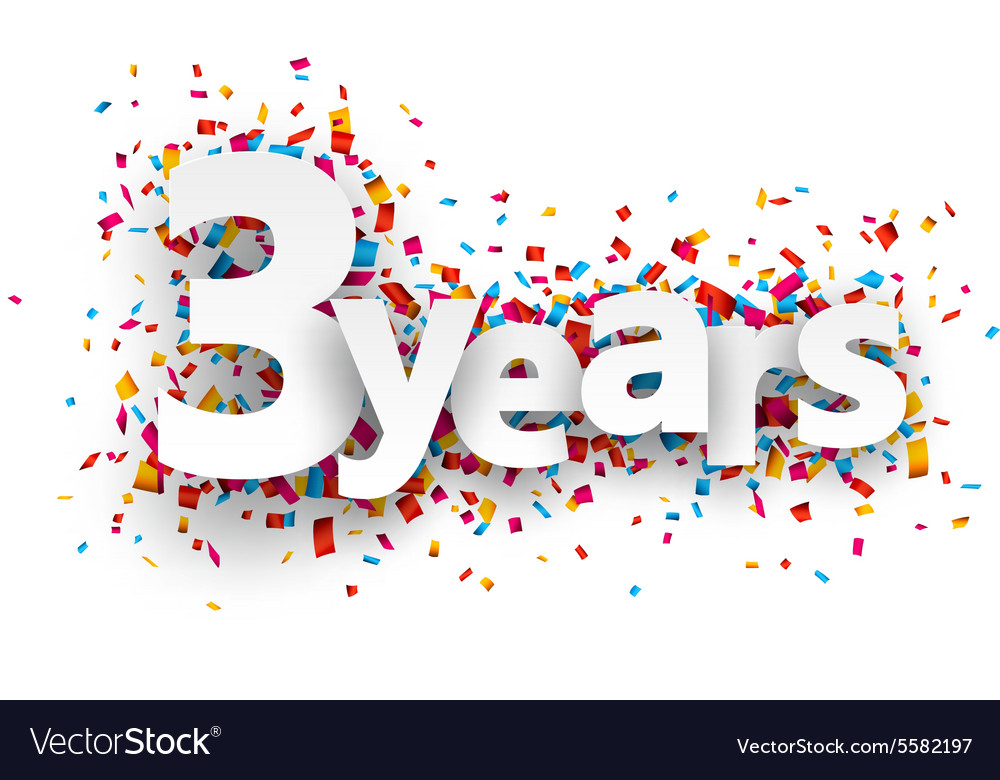 Three years paper confetti sign Royalty Free Vector Image