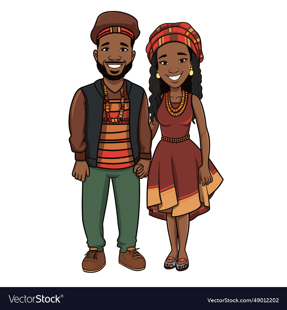 African couple hand-drawn comic Royalty Free Vector Image