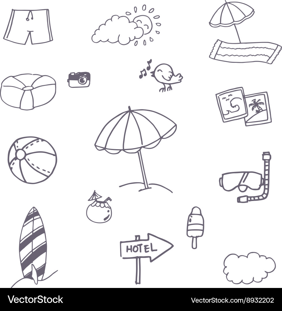 Beach icon set doodle Royalty Free Vector Image