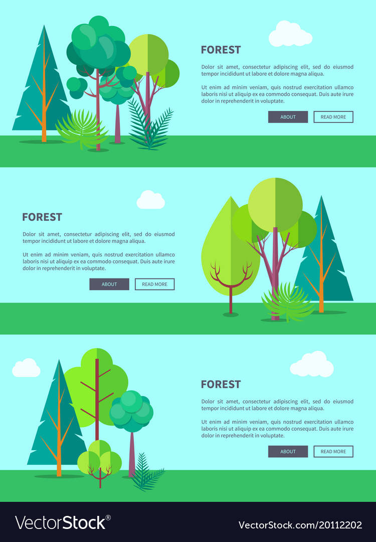Forest Web Banner With Trees And Bushes Royalty Free Vector