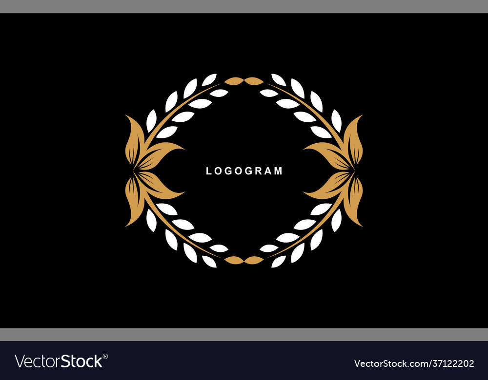 Gold white on black background rounded laurel Vector Image