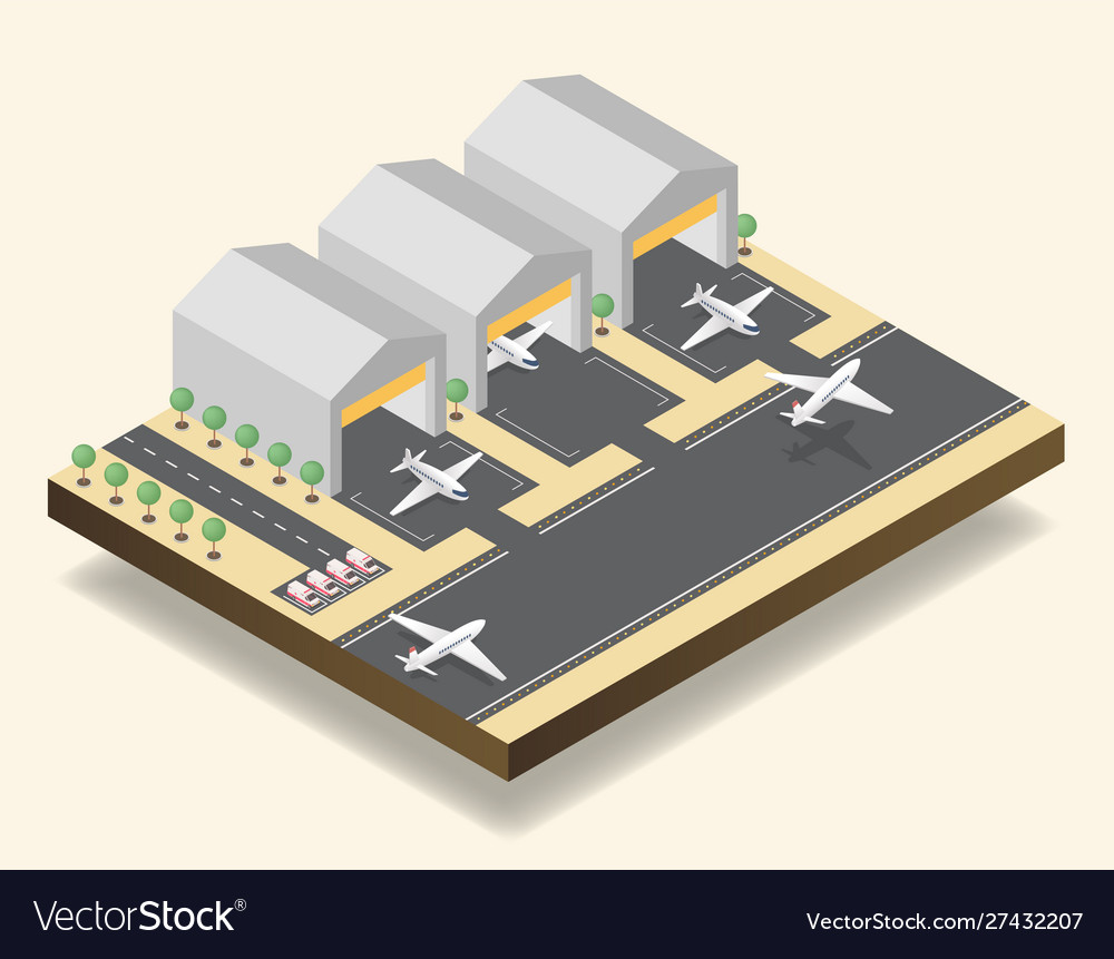 Airport runway airfield isometric Royalty Free Vector Image