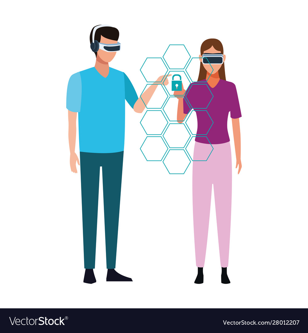 Man and woman using technology augmented Vector Image