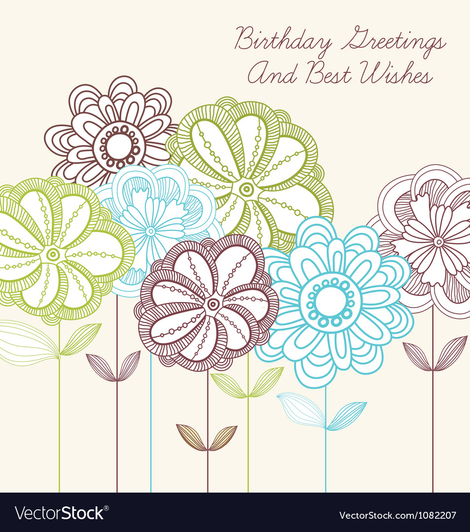 Vintage floral birthday card Royalty Free Vector Image