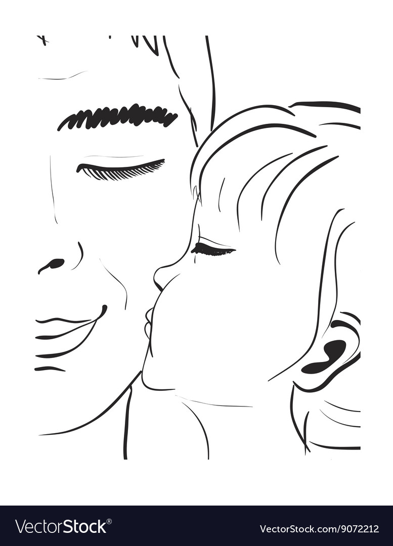 Daughter kissing father hand drawn sketch Vector Image