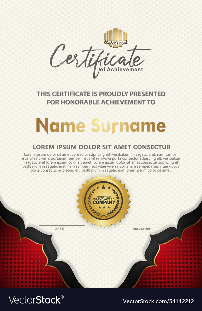 Luxury Vertical Modern Certificate Template Vector Image