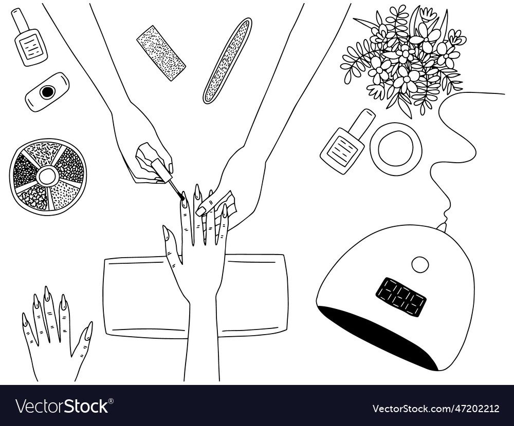 Manicure session coloring page Royalty Free Vector Image