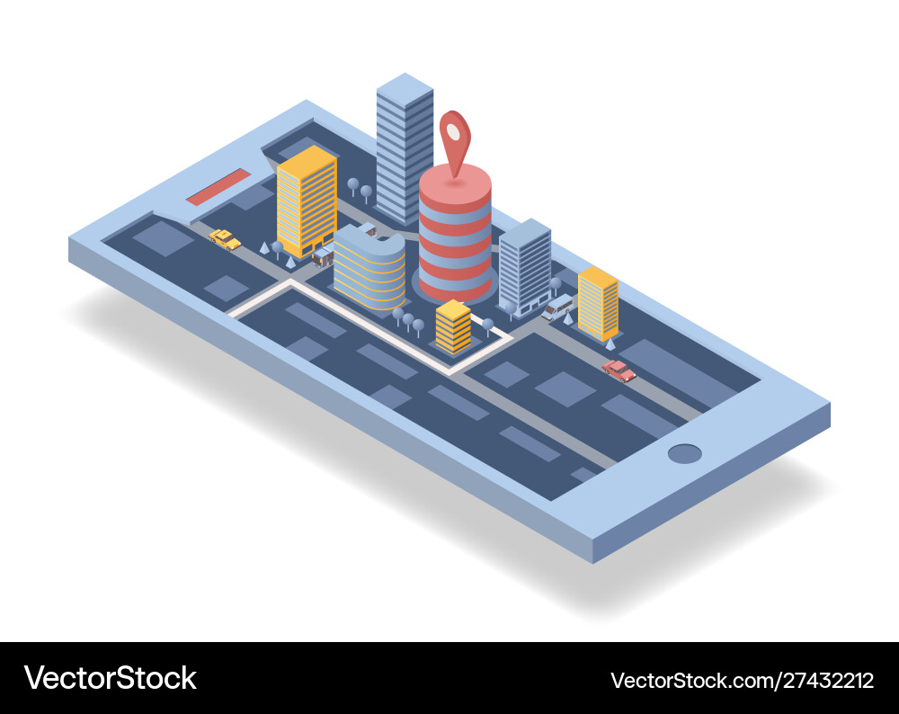 Mobile navigation application isometric Royalty Free Vector