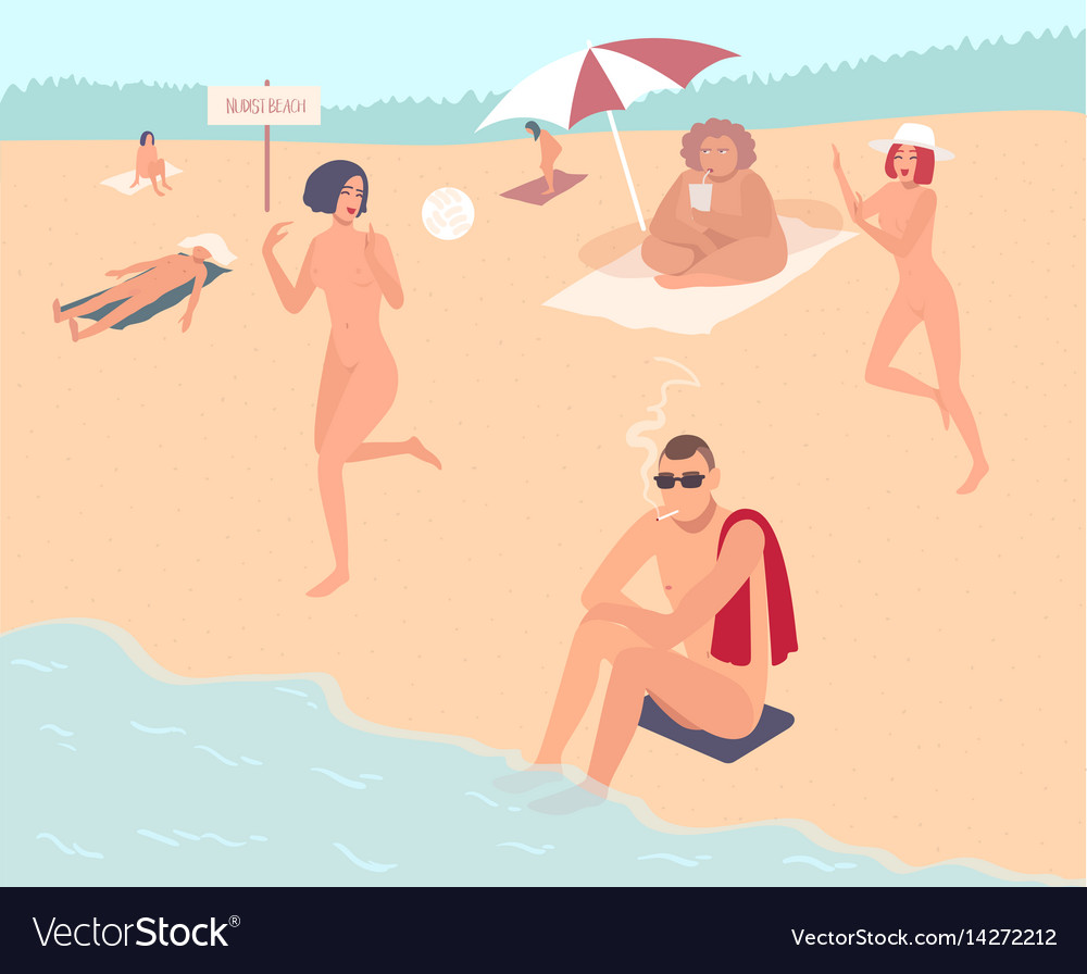 Nudism Life Girls Nude - Nudist beach nude people mans and womans relax Vector Image