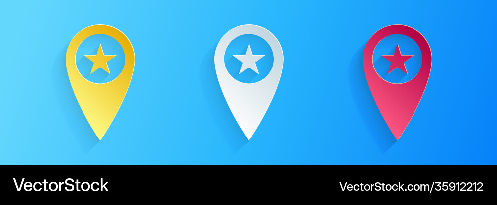 Paper cut map pointer with star icon isolated Vector Image