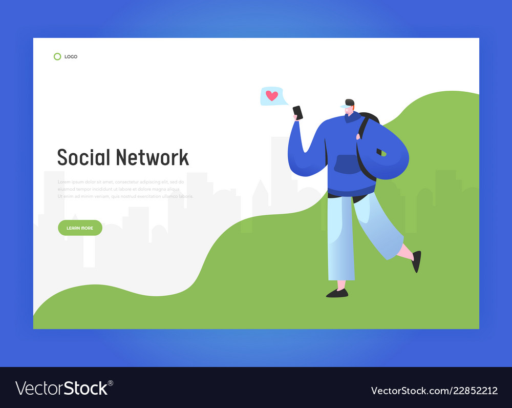 Social Network Landing Page Template Man Character Social Network Landing Page Template Man Character Vector Image