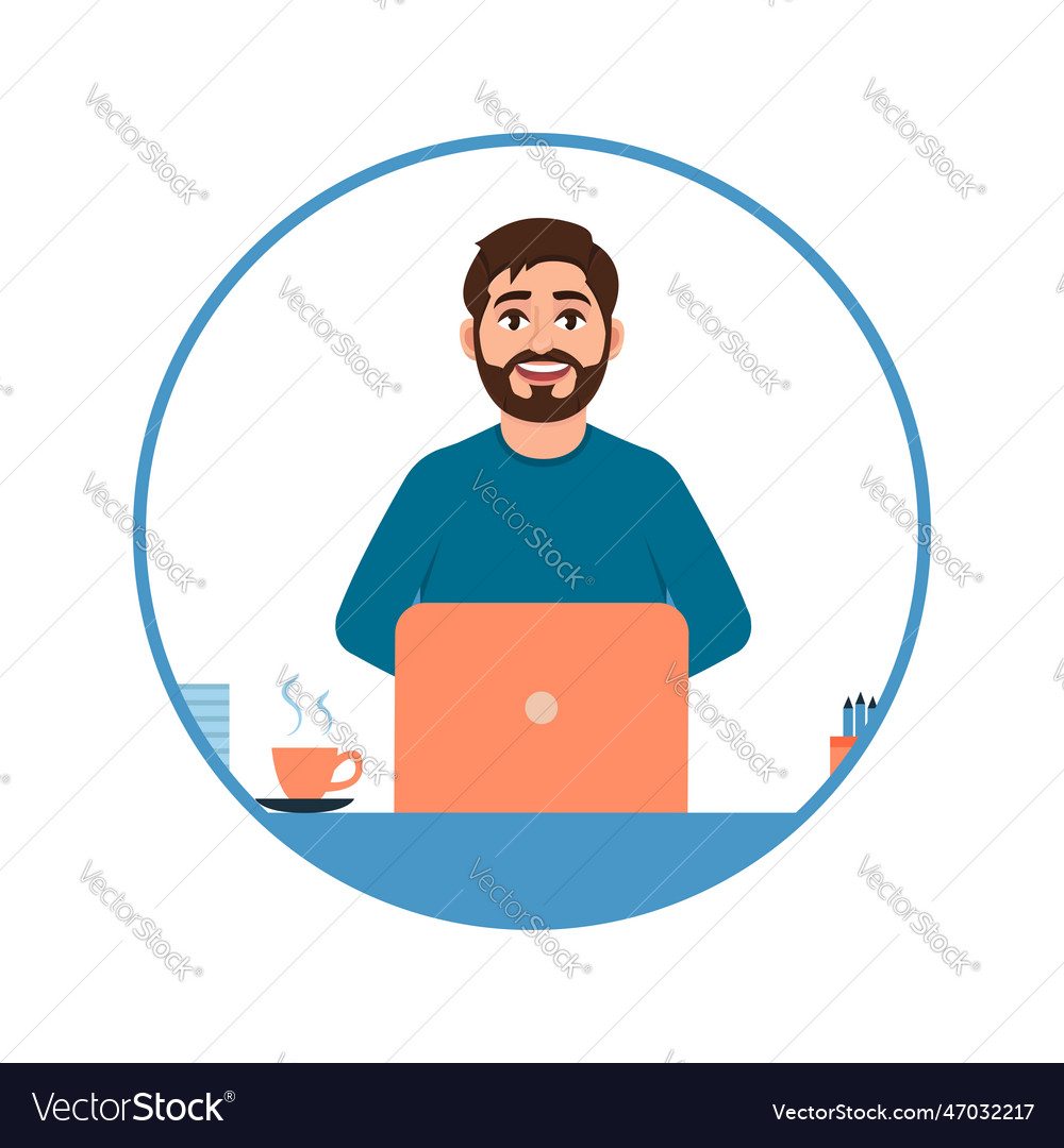 Avatar of a young bearded guy who works Royalty Free Vector