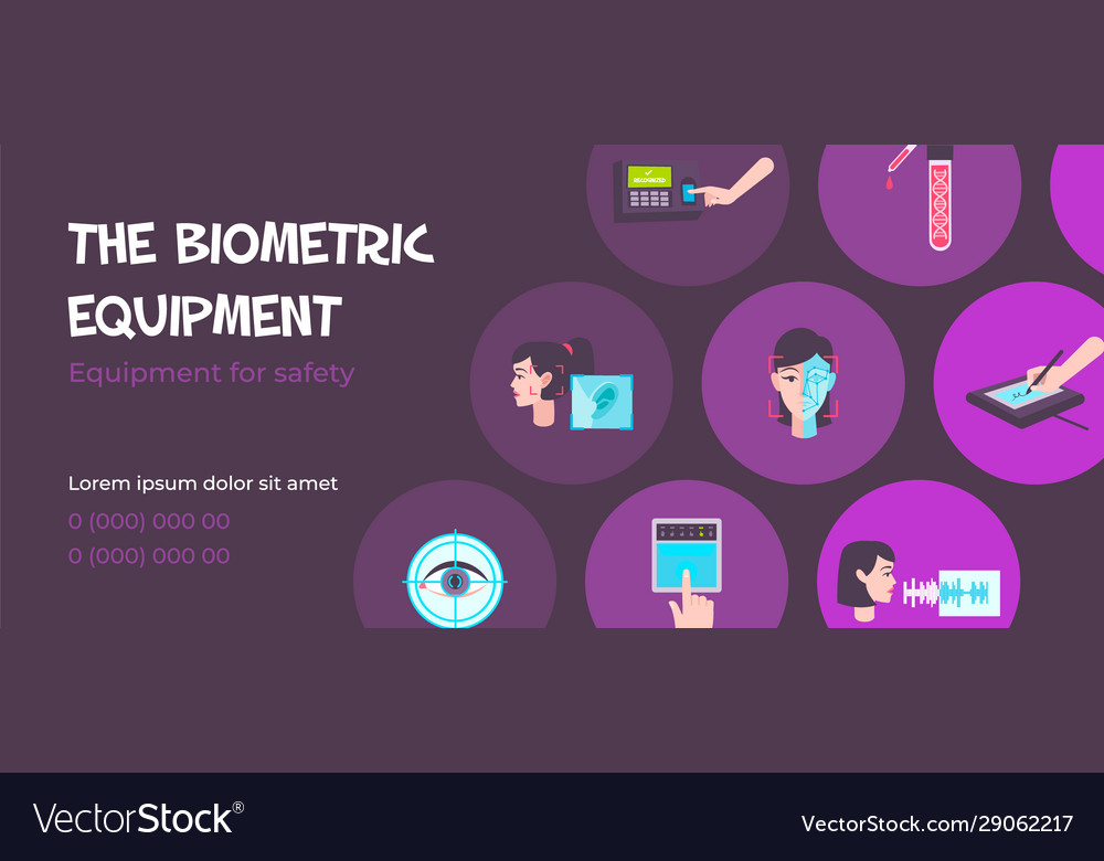 Biometric Equipment Horizontal Banner Royalty Free Vector