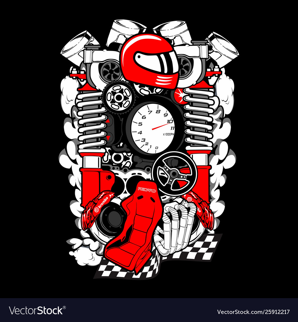 Car and auto engine spare part and drawing Vector Image