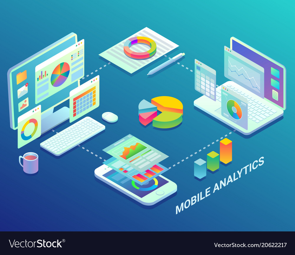 Mobile web analytics infographic flat Royalty Free Vector