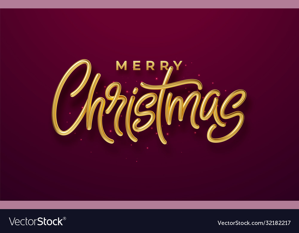 Realistic shiny 3d golden inscription merry Vector Image