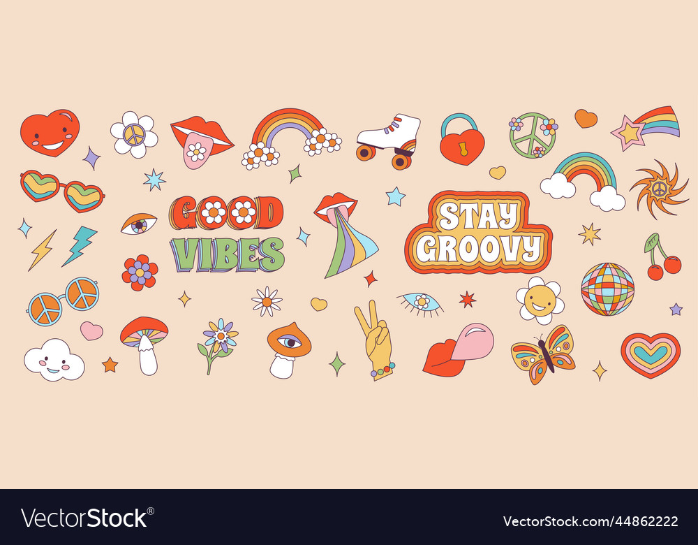 Premium Vector  Summer vibes text with sun sticker groovy