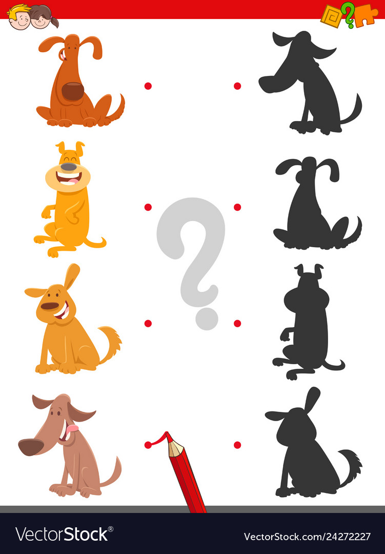 Shadow game with funny cartoon dogs Royalty Free Vector