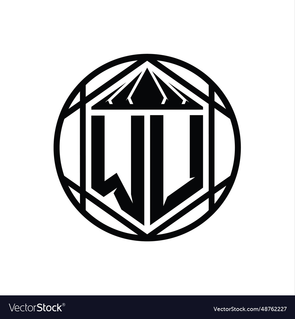 Wu letter logo monogram hexagon slice crown sharp Vector Image