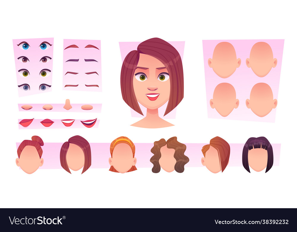 Female face constructor woman avatar creation kit Vector Image