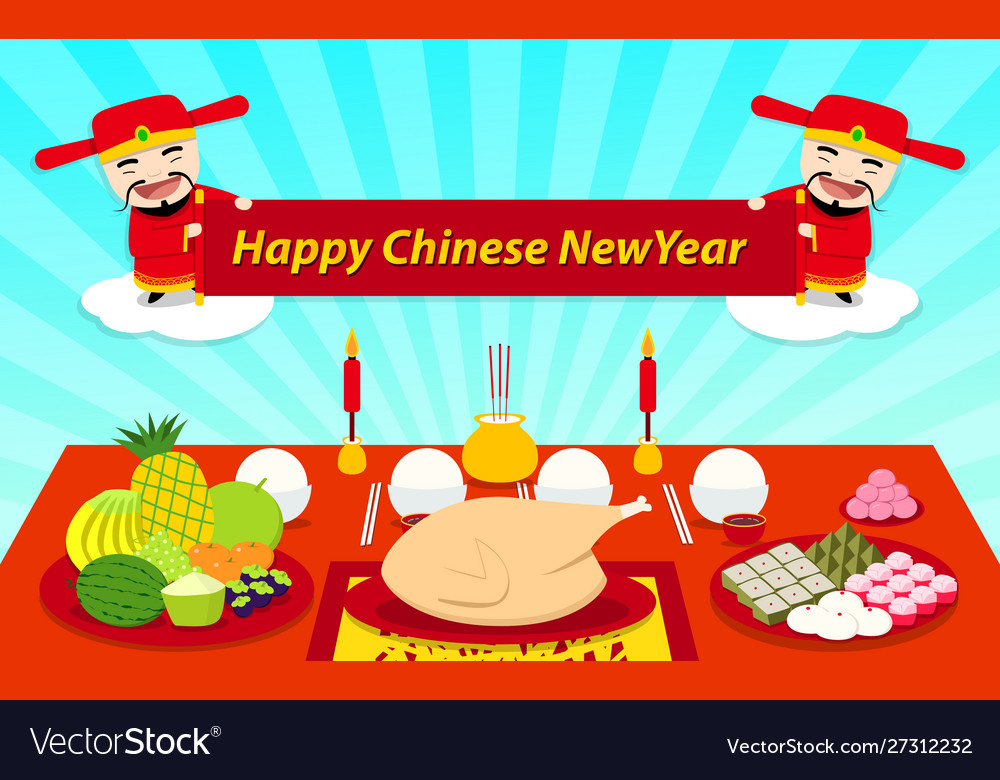 set-food-on-table-for-chinese-new-year-royalty-free-vector