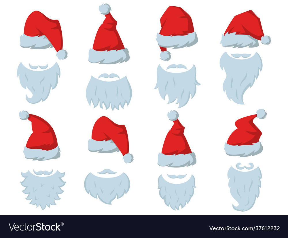 Set red hats and beards santa claus Royalty Free Vector