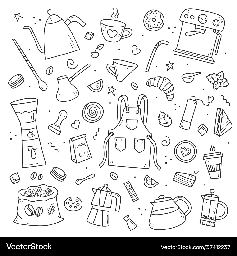 A set doodle elements hand drawn coffee Royalty Free Vector