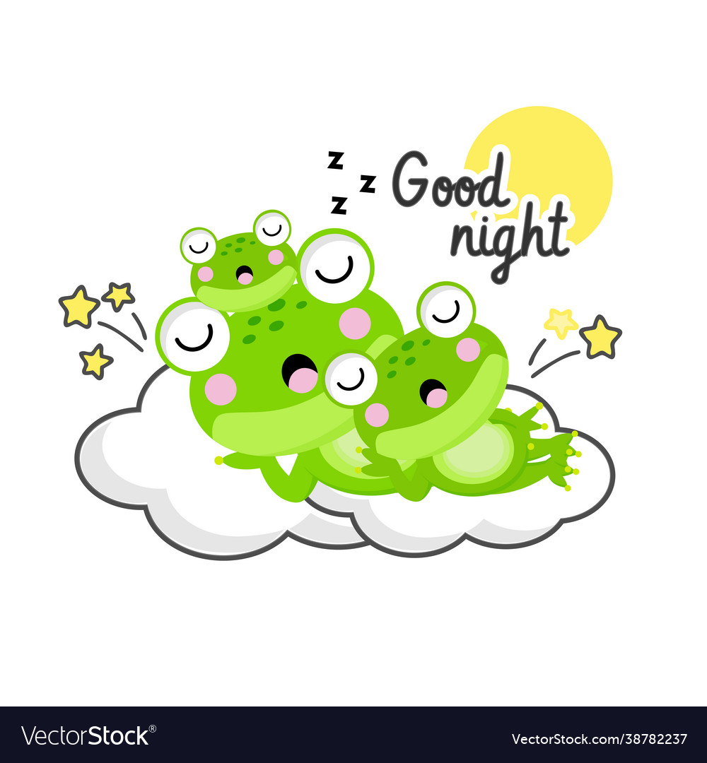 Cute frog sleeping on a cloud with family Vector Image