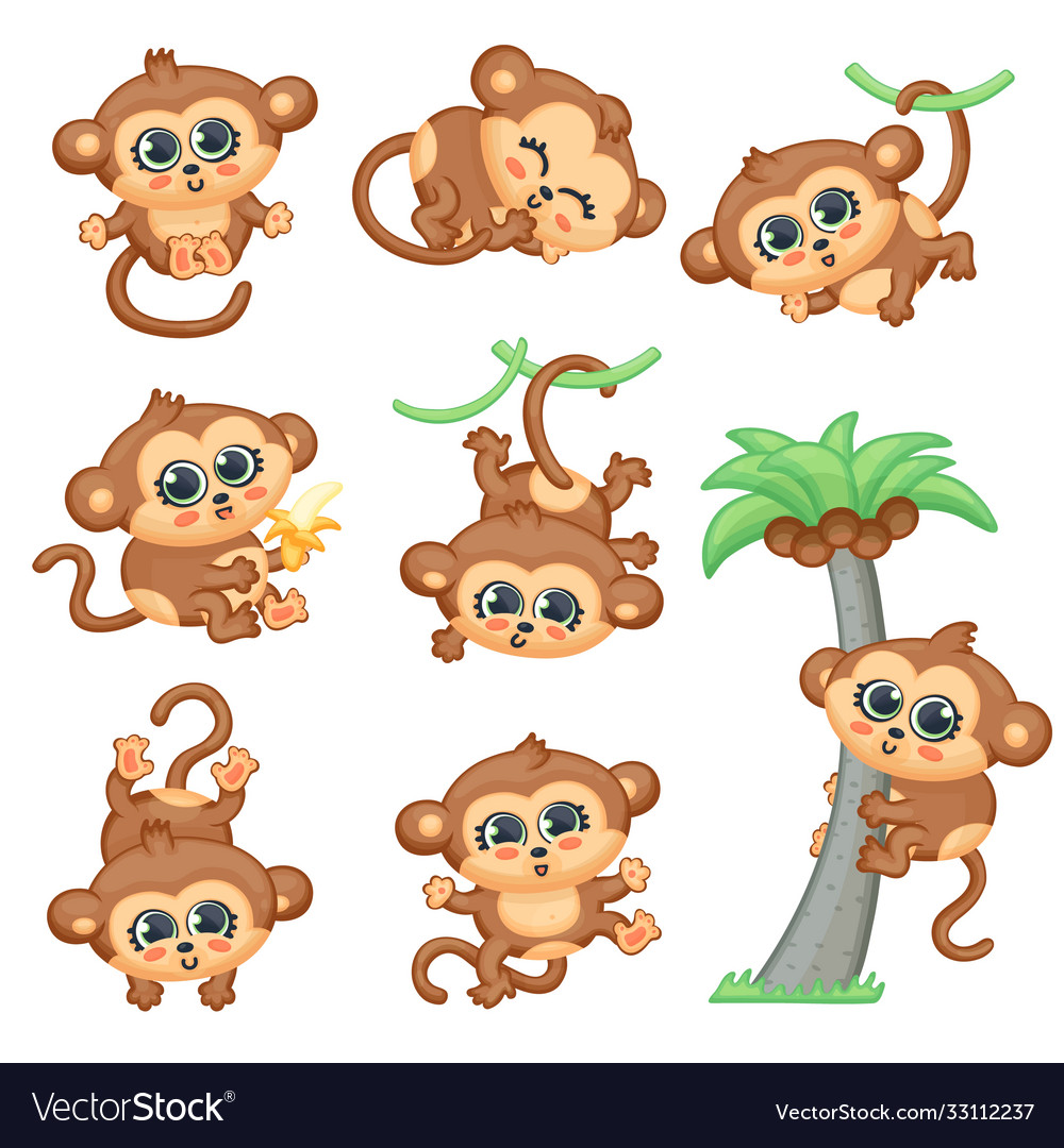 Funny monkey various activities set cartoon Vector Image