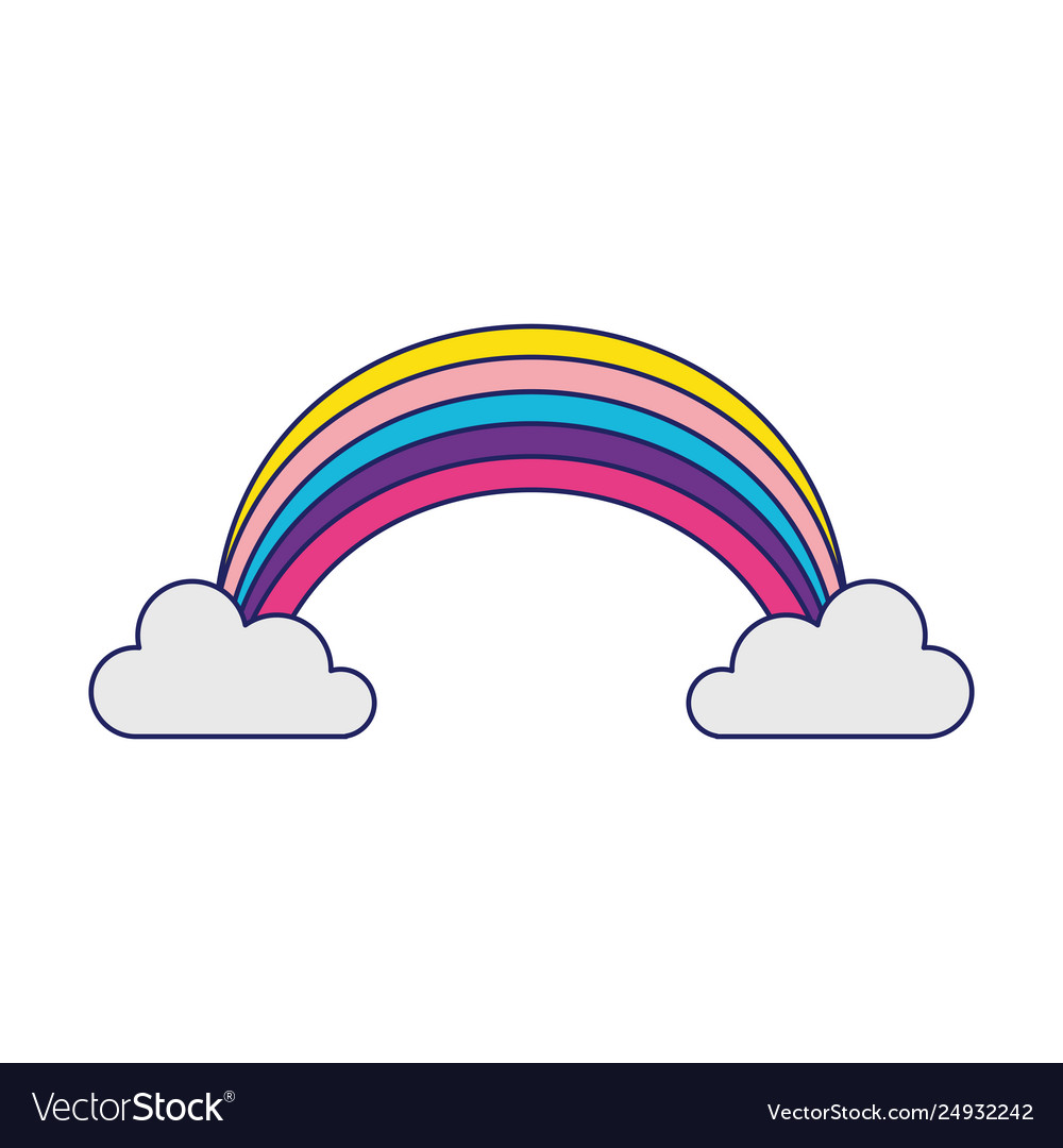 Rainbow and clouds cartoon blue lines Royalty Free Vector